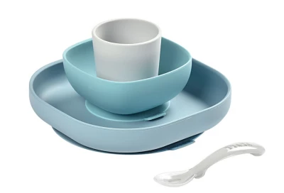 Набор посуды: 2 тарелки, стакан, ложка Coffret repas silic Beaba