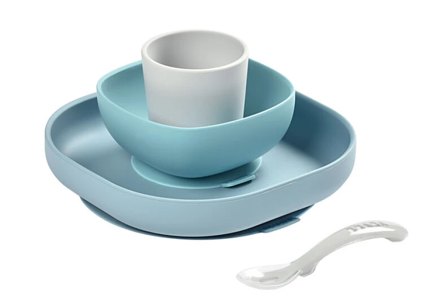 Набор посуды: 2 тарелки, стакан, ложка Coffret repas silic Beaba