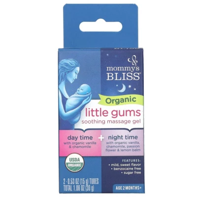 Mommy's Bliss, Organic Little Gums, успокаивающий массажный гель, дневной/ночной пакет