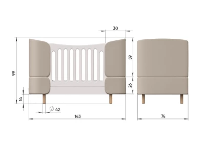 Кроватка-трансформер KIDI Soft (бежевый, экокожа)